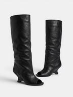 Gleamond | Women's Knee High Boots with Peep Toe and Sculpted Heel Gleamond