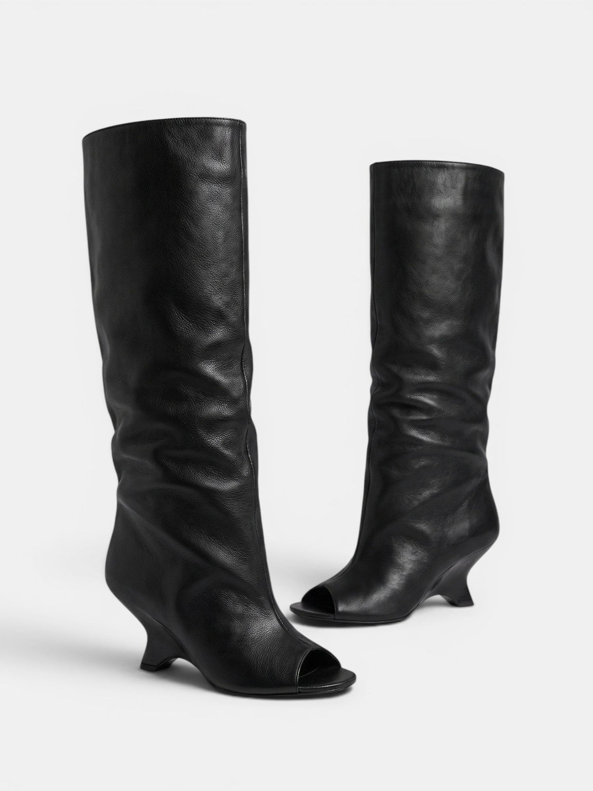 Gleamond | Women's Knee High Boots with Peep Toe and Sculpted Heel Gleamond
