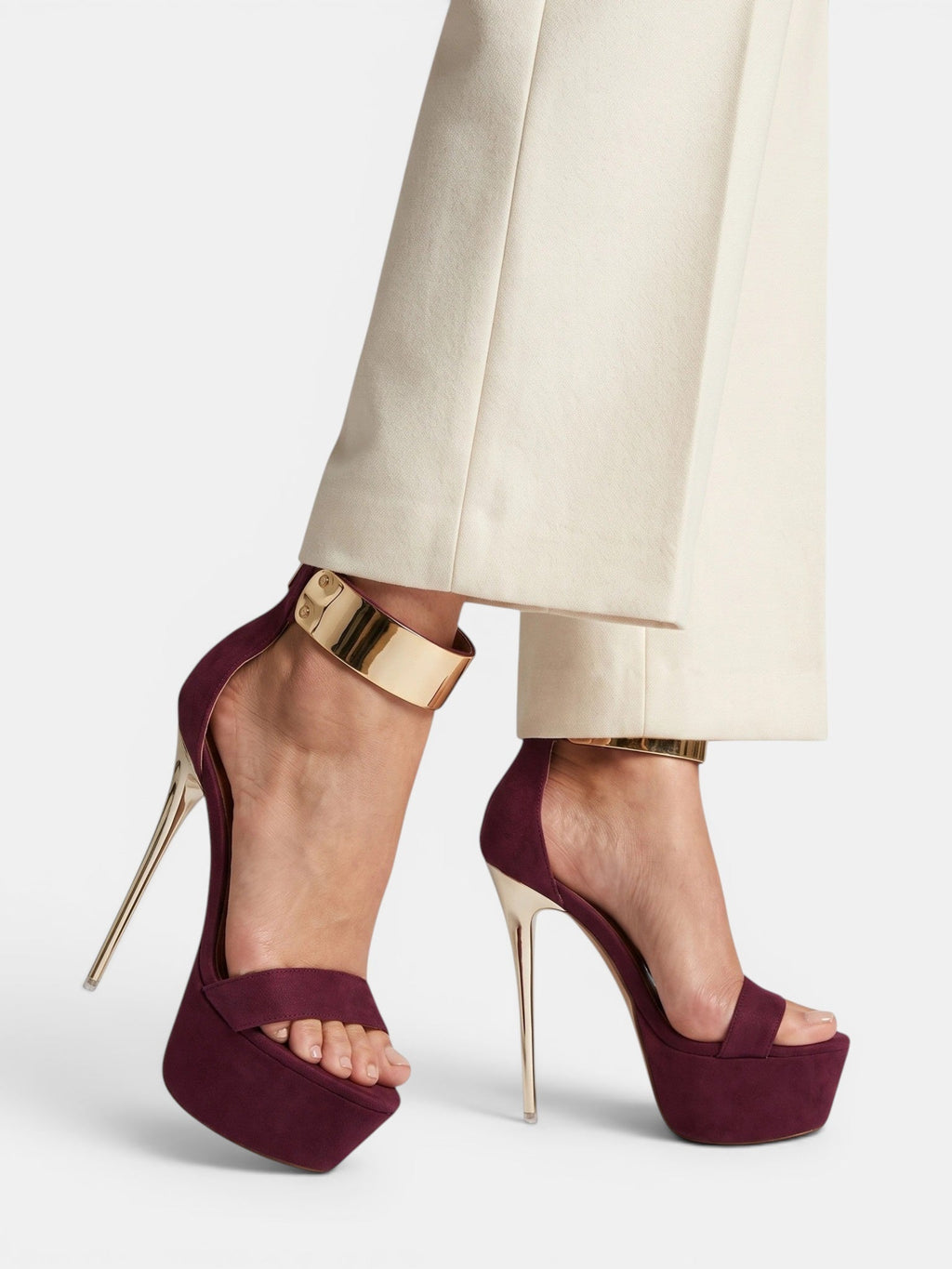 Gleamond | Women's Platform Heels with Metallic Ankle Cuff and Stiletto Heel Gleamond