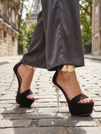Gleamond | Women's Platform Heels with Metallic Ankle Cuff and Stiletto Heel Gleamond