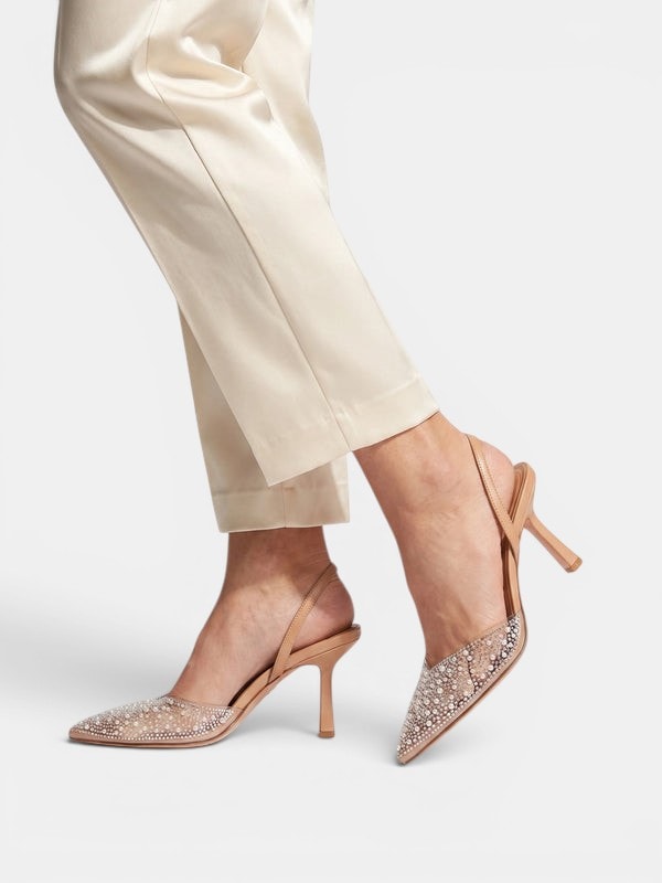 Gleamond | Women's Pointed Toe Pearl Slingback Heels Gleamond