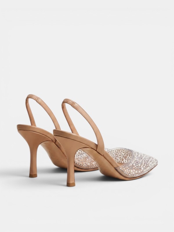 Gleamond | Women's Pointed Toe Pearl Slingback Heels Gleamond