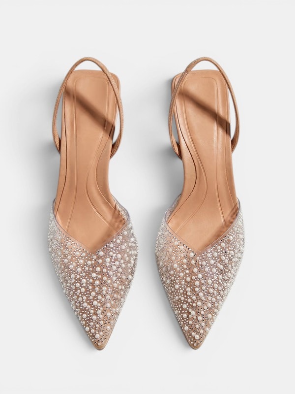 Gleamond | Women's Pointed Toe Pearl Slingback Heels Gleamond