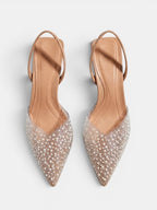 Gleamond | Women's Pointed Toe Pearl Slingback Heels Gleamond