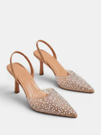 Gleamond | Women's Pointed Toe Pearl Slingback Heels Gleamond