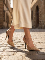 Gleamond | Women's Pointed Toe Rhinestone Slingback Heels Gleamond