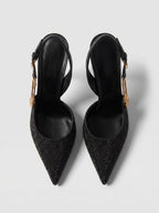 Gleamond | Women's Pointed Toe Rhinestone Slingback Heels Gleamond