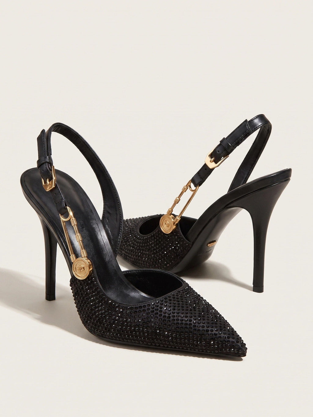Gleamond | Women's Pointed Toe Rhinestone Slingback Heels Gleamond