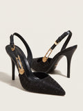 Gleamond | Women's Pointed Toe Rhinestone Slingback Heels Gleamond