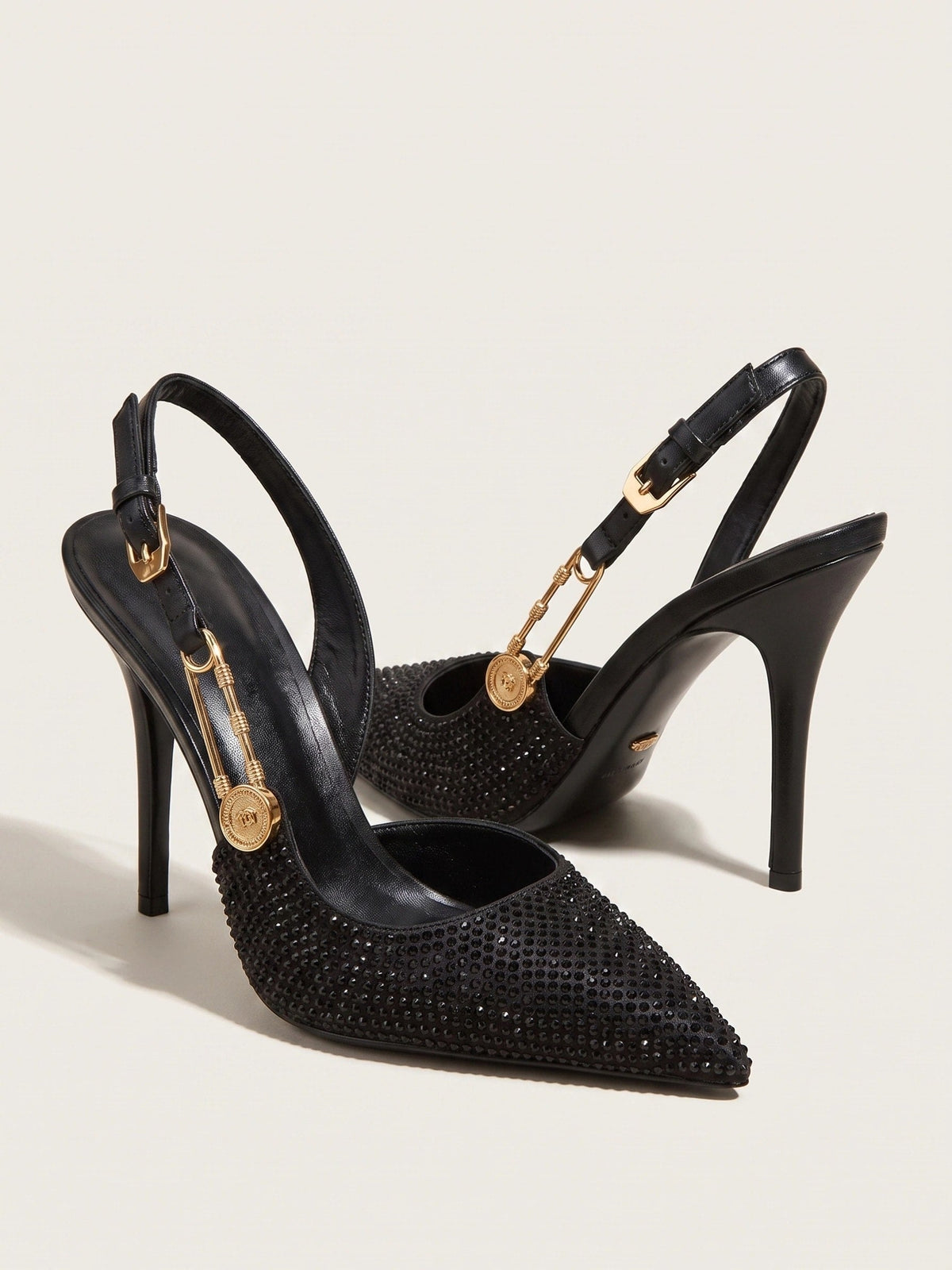 Gleamond | Women's Pointed Toe Rhinestone Slingback Heels Gleamond