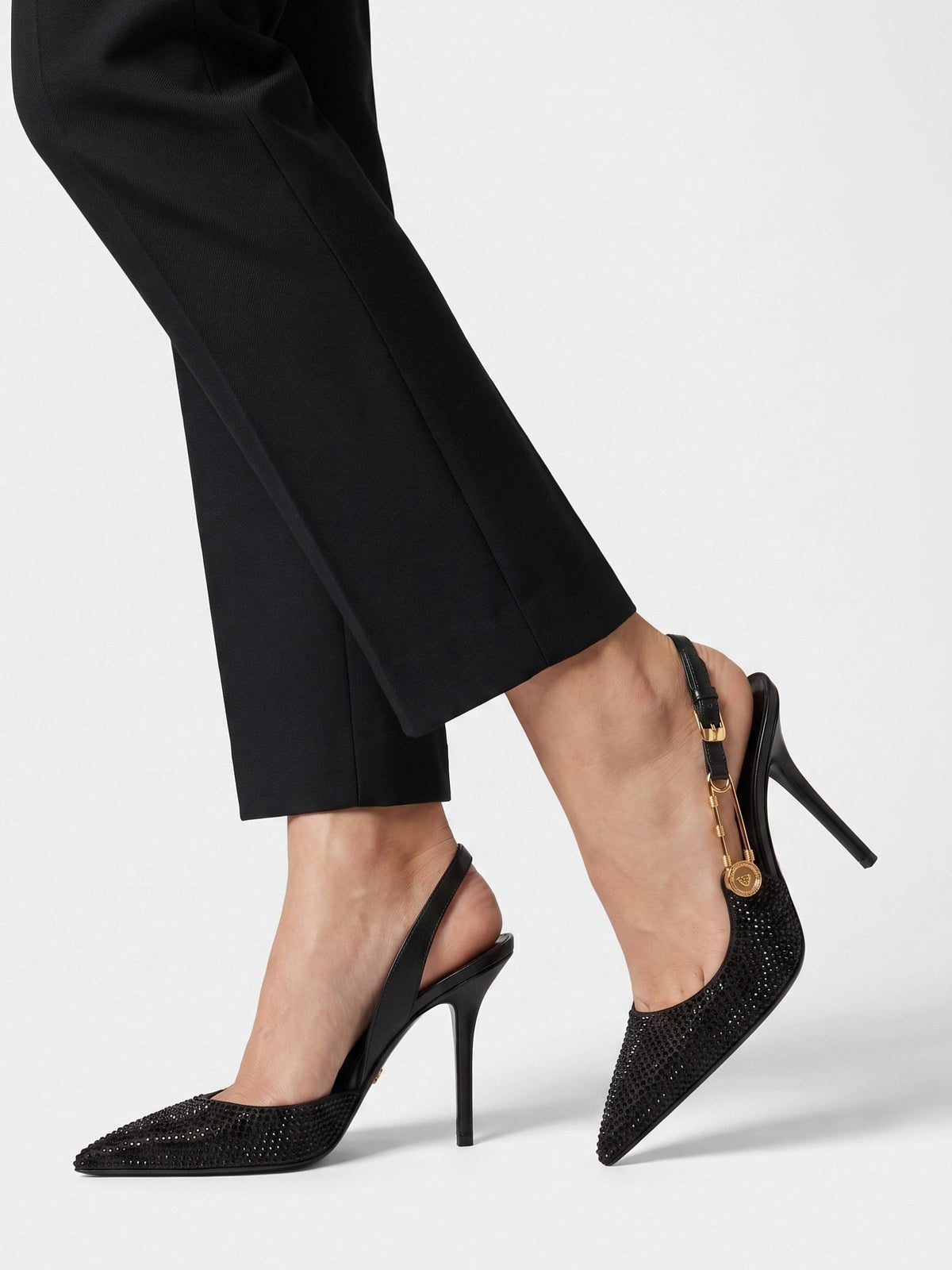Gleamond | Women's Pointed Toe Rhinestone Slingback Heels Gleamond
