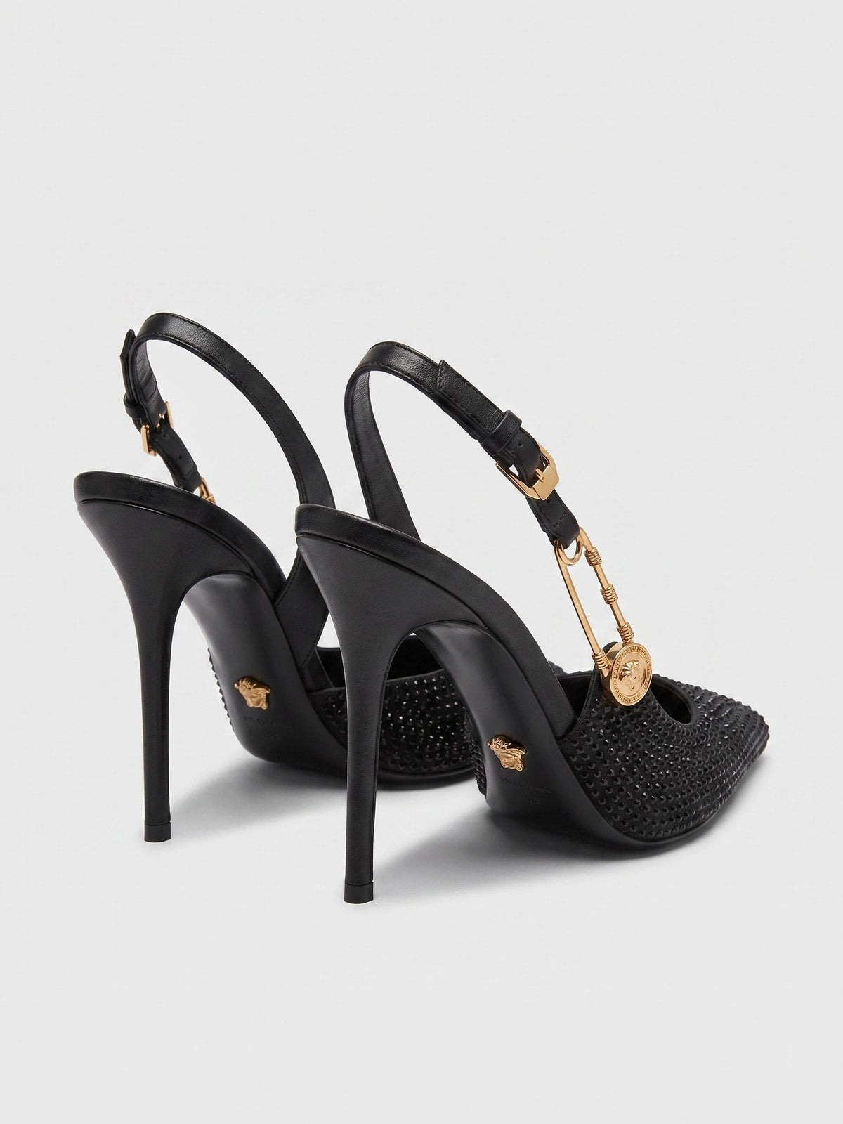 Gleamond | Women's Pointed Toe Rhinestone Slingback Heels Gleamond