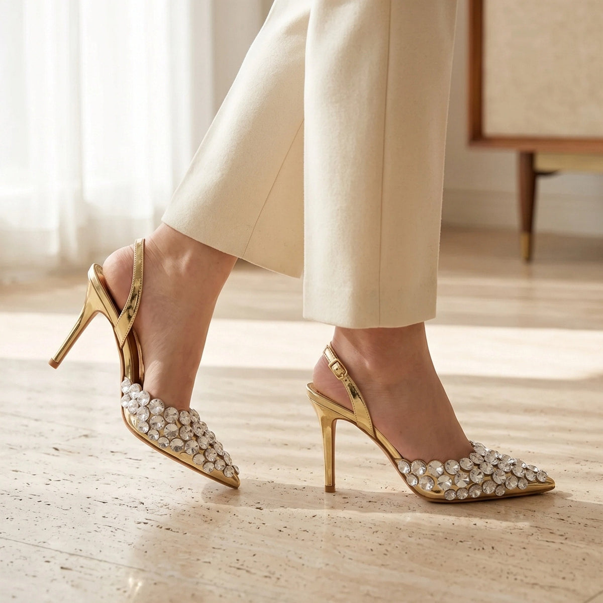 Gleamond | Women's Pointed Toe Wedding Slingback Shoes Gleamond