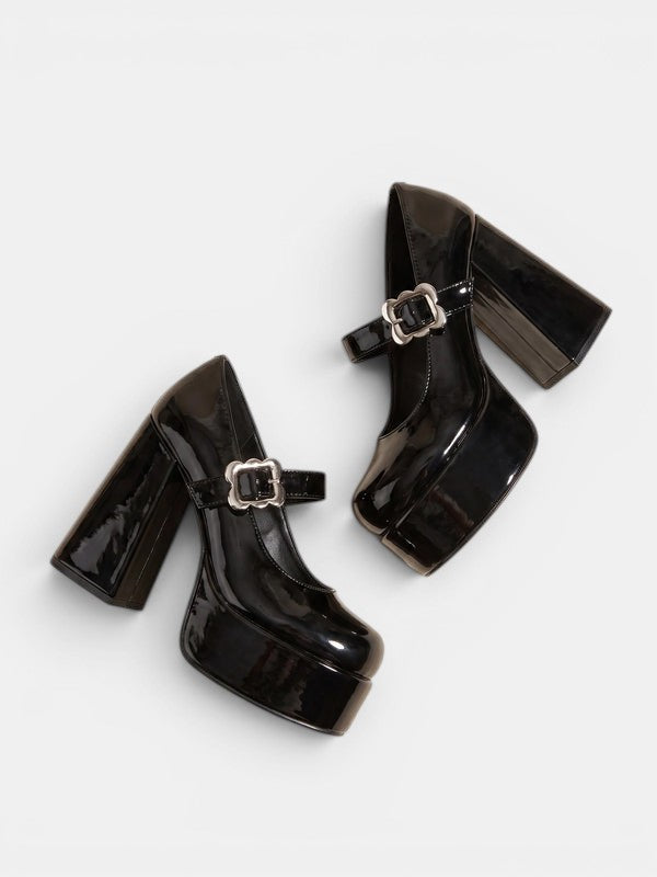 Gleamond | Women's Round Toe Platform Mary Jane Heels Gleamond