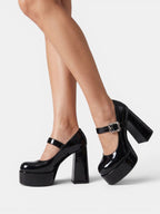 Gleamond | Women's Round Toe Platform Mary Jane Heels Gleamond