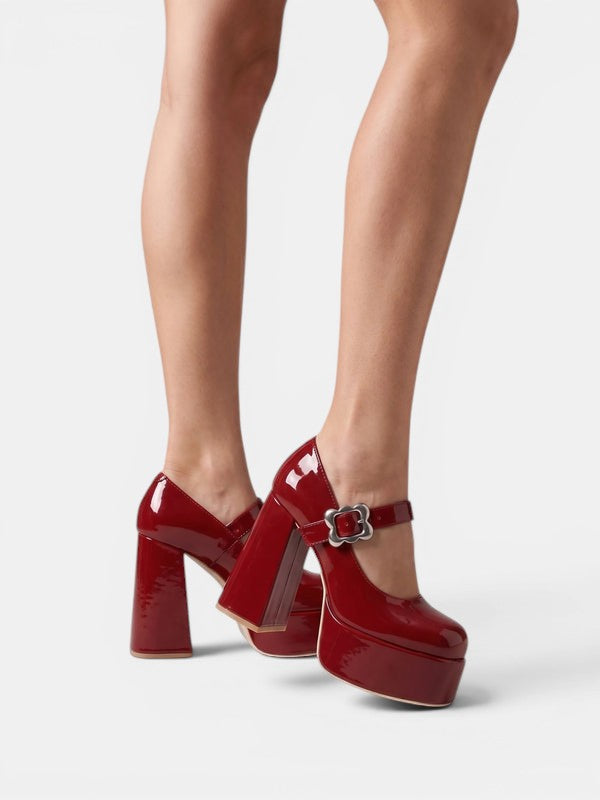 Gleamond | Women's Round Toe Platform Mary Jane Heels Gleamond