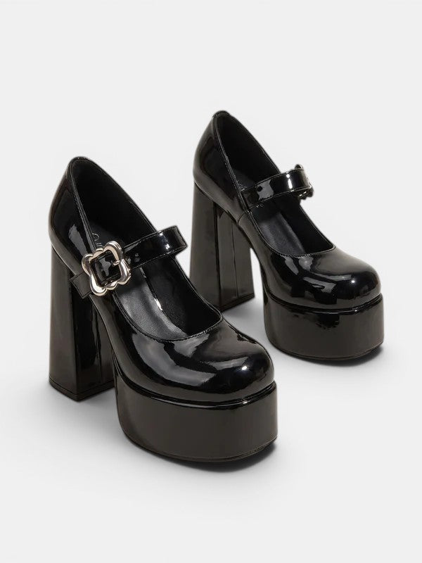 Gleamond | Women's Round Toe Platform Mary Jane Heels Gleamond