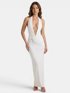 Gleamond | Women's Ruched Waist Halter Maxi Dress Gleamond