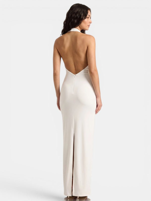 Gleamond | Women's Ruched Waist Halter Maxi Dress Gleamond
