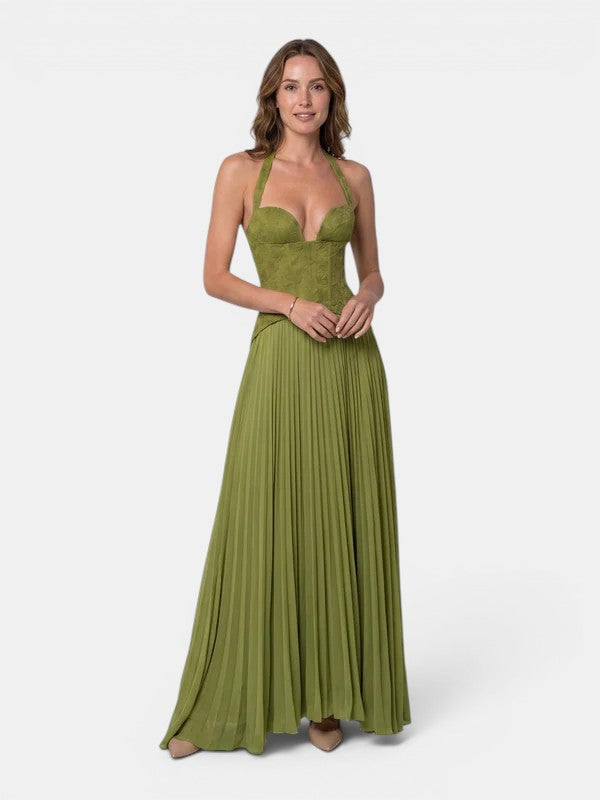 Gleamond | Women's Sleeveless Pleated Evening Maxi Dress Gleamond