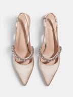 Gleamond | Women's Slingback High Heels with Pointed Toe and Crystal Strap Gleamond