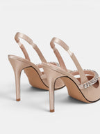 Gleamond | Women's Slingback High Heels with Pointed Toe and Crystal Strap Gleamond