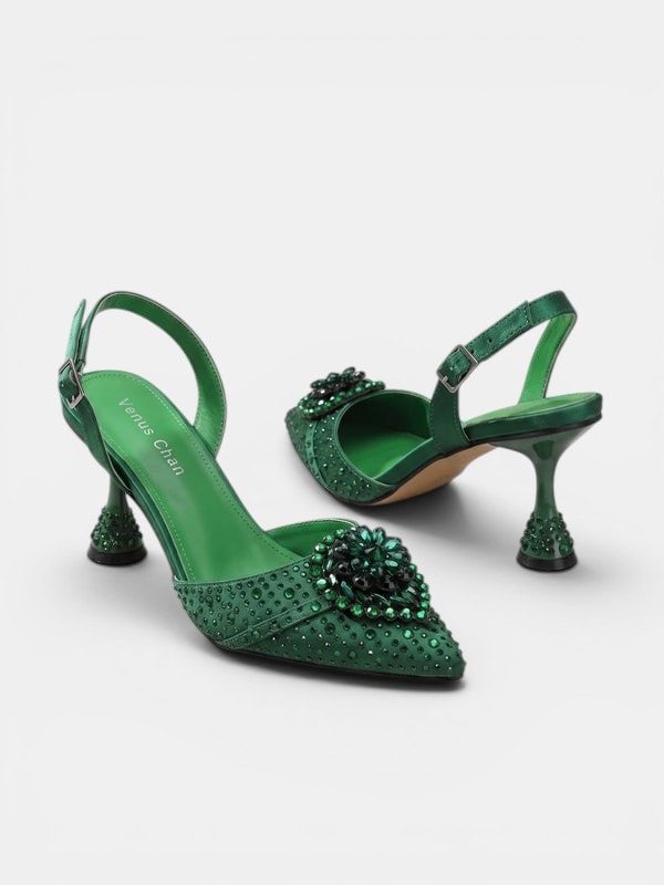 Gleamond | Women's Slingback Rhinestone High Heel Pumps Gleamond
