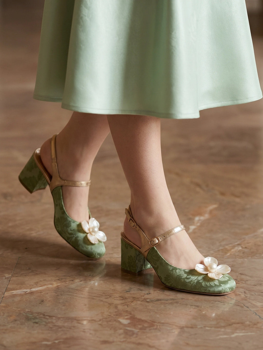 Gleamond | Women's Square Toe Slingback Pumps with Block Heel Gleamond