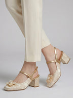 Gleamond | Women's Square Toe Slingback Pumps with Block Heel Gleamond
