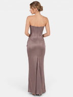 Gleamond | Women's Strapless Maxi Dress with Ruched Skirt and Fitted Bodice Gleamond