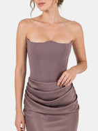 Gleamond | Women's Strapless Maxi Dress with Ruched Skirt and Fitted Bodice Gleamond