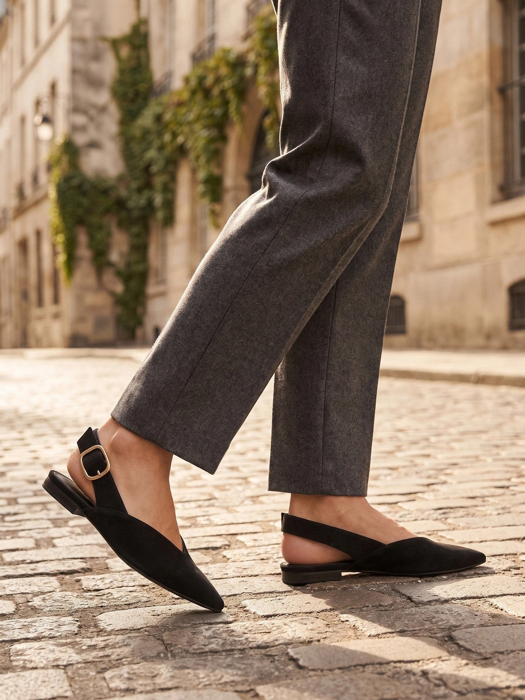 Gleamond | Women's Slingback Flats with Pointed Toe and Buckle Strap Gleamond