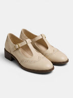 Gleamond | Women's T-Strap Mary Jane Flat Shoes with Brogue Detail Gleamond