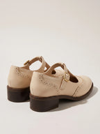 Gleamond | Women's T-Strap Mary Jane Flat Shoes with Brogue Detail Gleamond