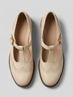 Gleamond | Women's T-Strap Mary Jane Flat Shoes with Brogue Detail Gleamond