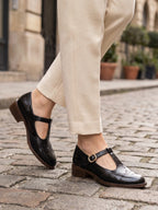 Gleamond | Women's T-Strap Mary Jane Flat Shoes with Brogue Detail Gleamond