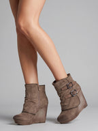 Gleamond | Women's Wedge Ankle Boots with Double Buckle Gleamond