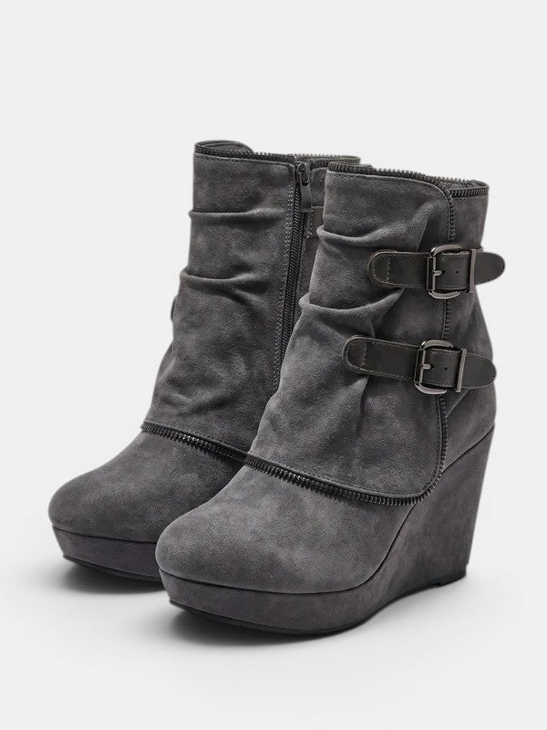Gleamond | Women's Wedge Ankle Boots with Double Buckle Gleamond