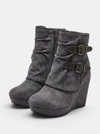 Gleamond | Women's Wedge Ankle Boots with Double Buckle Gleamond
