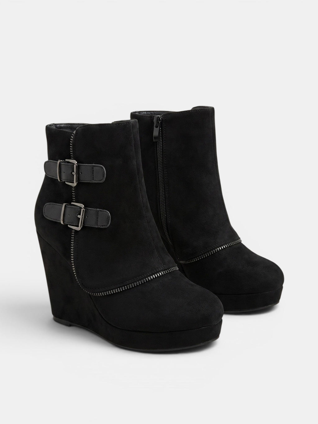Gleamond | Women's Wedge Ankle Boots with Side Zip and Double Buckle Strap Gleamond