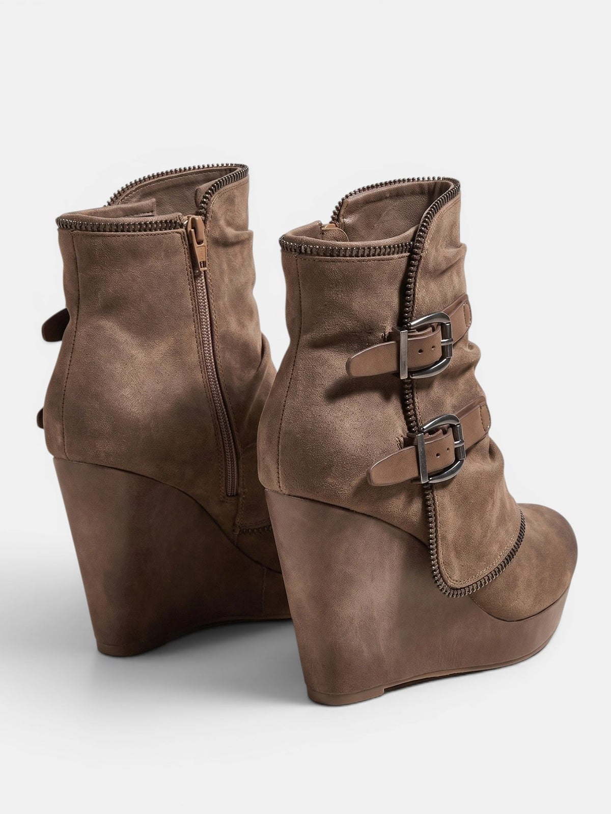 Gleamond | Women's Wedge Ankle Boots with Side Zip and Double Buckle Strap Gleamond