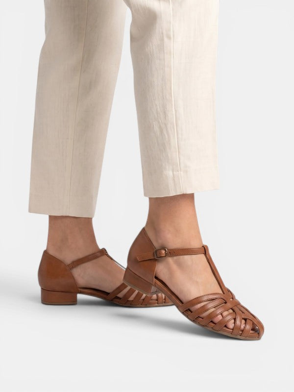Gleamond | Women's Woven Leather Block Heel Sandals Gleamond