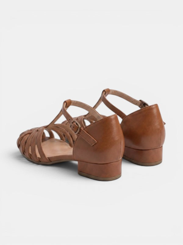 Gleamond | Women's Woven Leather Block Heel Sandals Gleamond