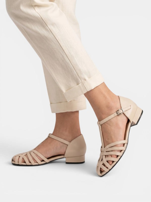 Gleamond | Women's Woven Leather Block Heel Sandals Gleamond