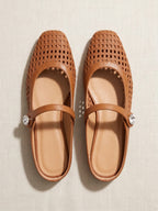 Gleamond | Women's Woven Mule Flats with Mary Jane Strap Gleamond