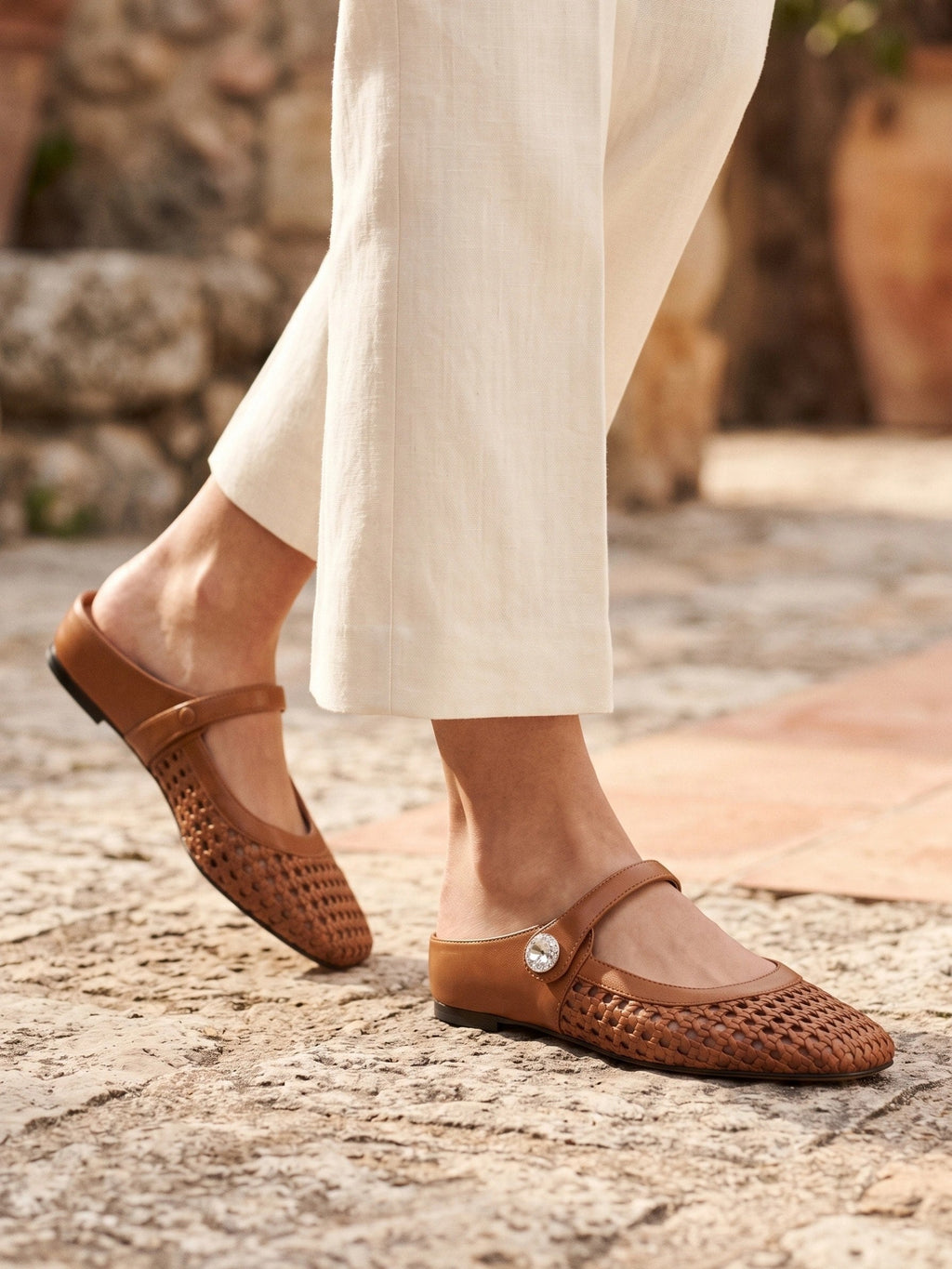 Gleamond | Women's Woven Mule Flats with Mary Jane Strap Gleamond
