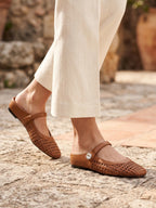 Gleamond | Women's Woven Mule Flats with Mary Jane Strap Gleamond