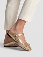 Gleamond | Women's Woven Mule Flats with Mary Jane Strap Gleamond