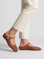 Gleamond | Women's Woven Mule Flats with Mary Jane Strap Gleamond