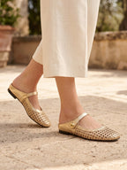 Gleamond | Women's Woven Mule Flats with Mary Jane Strap Gleamond